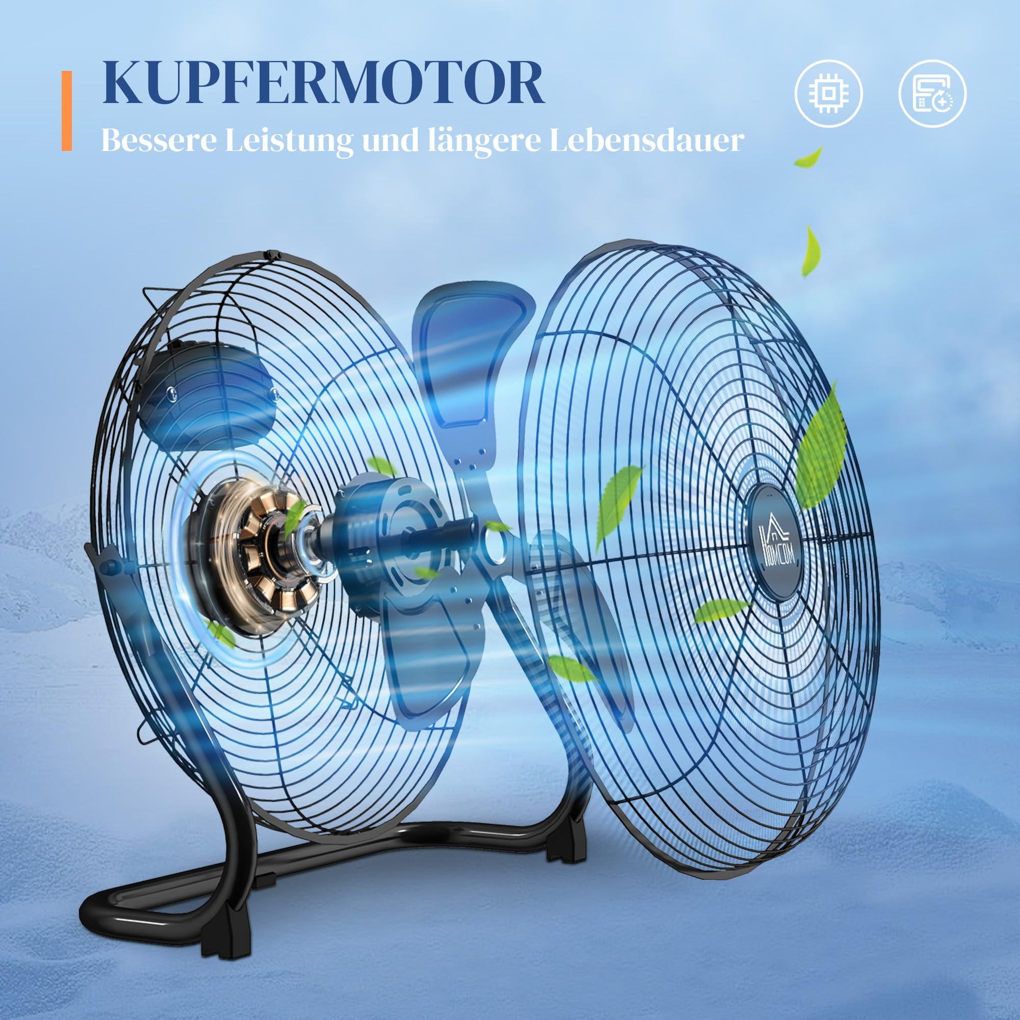 HOMCOM Windmaschine Retro Stil Tischventilator Elektrischer Ventilator mit 3 Geschwindigkeitsstufen, um 120° verstellbarer Winkel Bodenventilator für Zuhause, Büro, Schlafzimmer, Schwarz