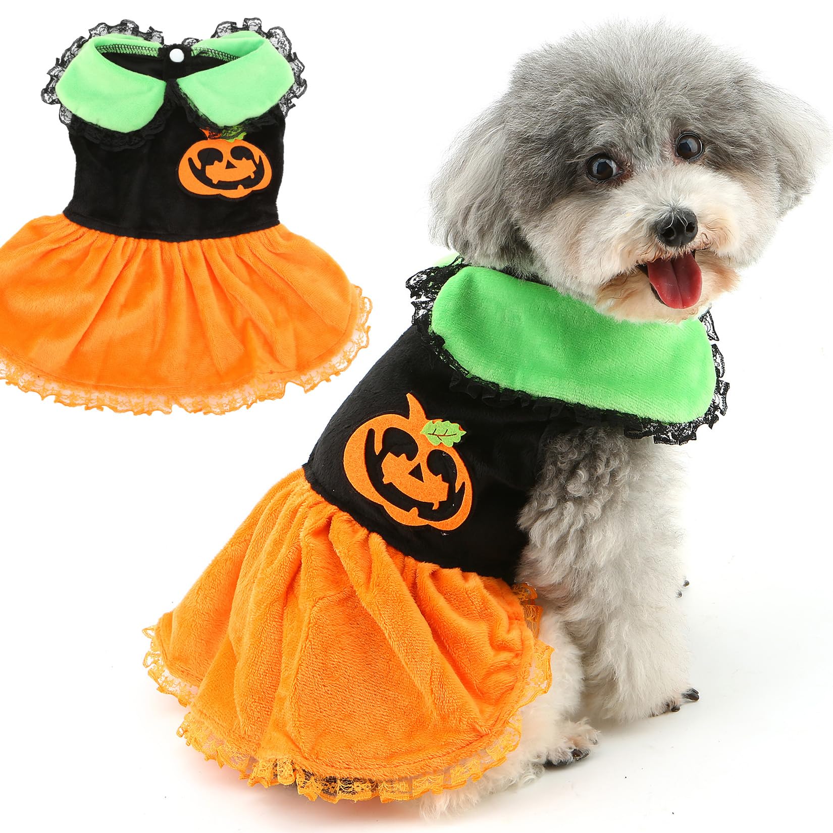 Zunea Dog Halloween Costume for Small Dogs Puppy Pumpkin Dresses Soft Velvet Holiday Dress Funny Pet Doggy Cats Costumes Outfits Fleece Chihuahua Dress Up Apparel XL