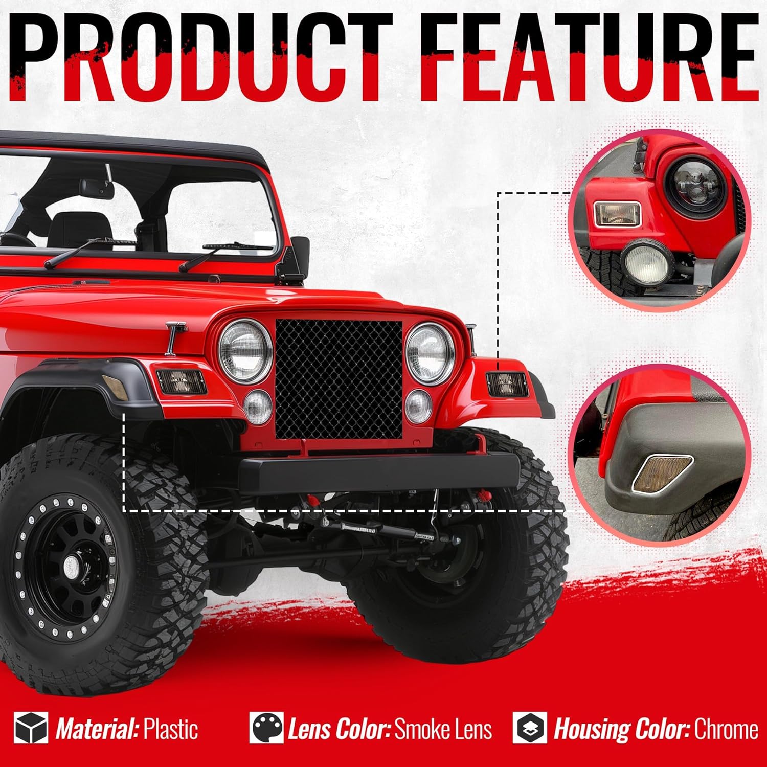 HECASA Smoke Lens Bumper Signal + Side Marker Lights Compatible with 1997-2006 Jeep Wrangler TJ 55155629AC 55155628AC Pack of 4