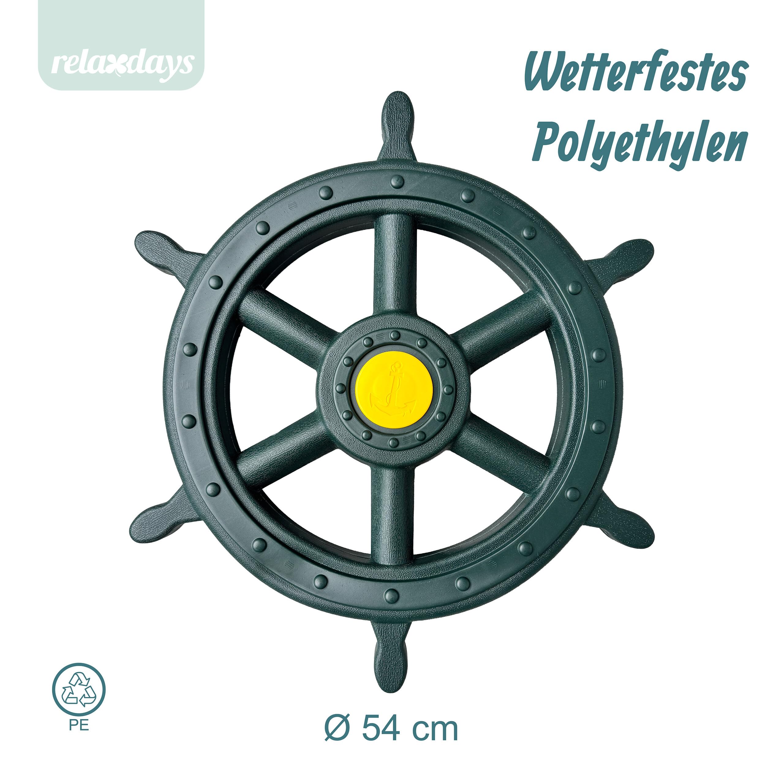 Relaxdays Steuerrad, bewegliches Spielturm-Zubehör, Ø 54 cm, Drehgeräusch, wetterfestes Kinder Lenkrad, Kunststoff, grün
