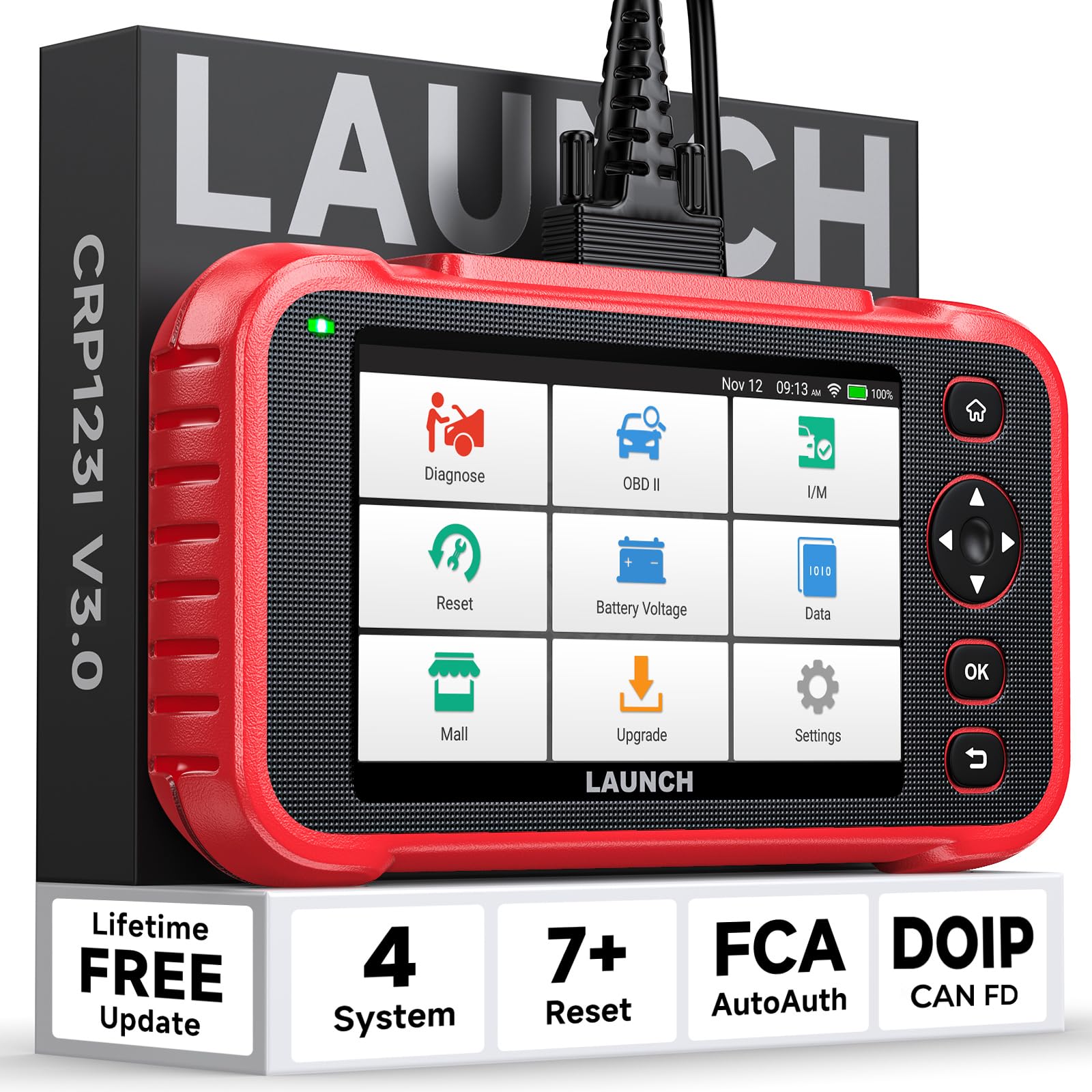 LAUNCH CRP123I V3.0 Elite OBD2 Scanner Diagnostic Tool with DOIP & CAN FD, 2025 New Code Reader for Cars and Trucks, Engine ABS SRS Transmission Car Scanner, Oil/EPB/DPF/SAS/Throttle Relearn