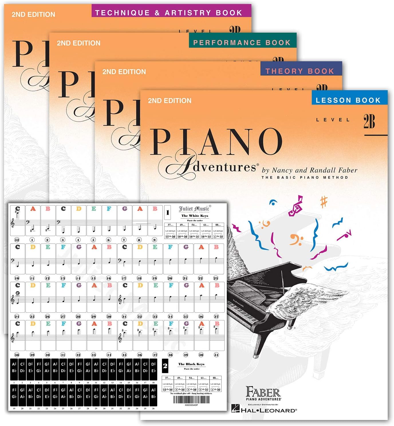 Piano Adventures Level 2B Learning Set By Nancy Faber - Lesson, Theory, Performance, Technique & Artistry Books & Juliet Music Piano Keys 88/61/54/49 Full Set Removable Sticker