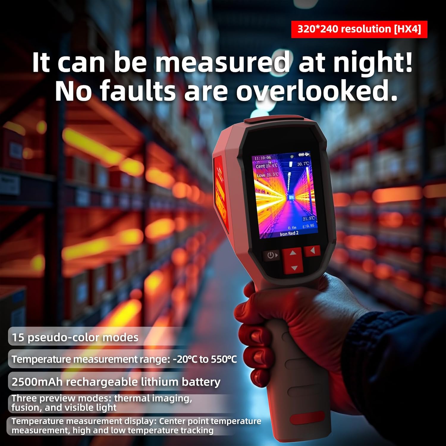 Thermal camera used for night measurement, showing features
