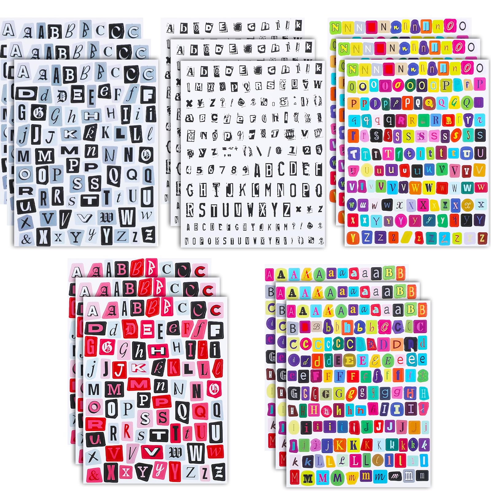 Vintage Alphabet Stickers 15 Sheets, Self-Adhesive Decorative Sticker
