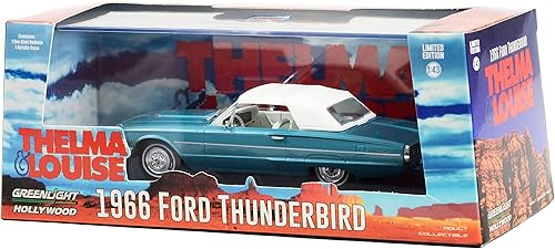 Miniatura 3 de 1966 Thunderbird Convertible (Top-Up) Azul claro Met. wWhite Interior Thelma & Louise (1991) "Hollywood 143 Modelo de automóvil fundido a presión