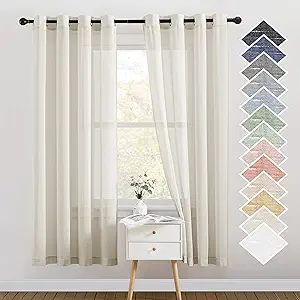 NICETOWN Linen Flax Semi Sheer Curtains 72" Length, Grommet Top Bedroom Window Treatments Privacy with Light Filtering Vertical Drapes for Loft/Bedroom, Natural, W52 x L72, 2 Panels