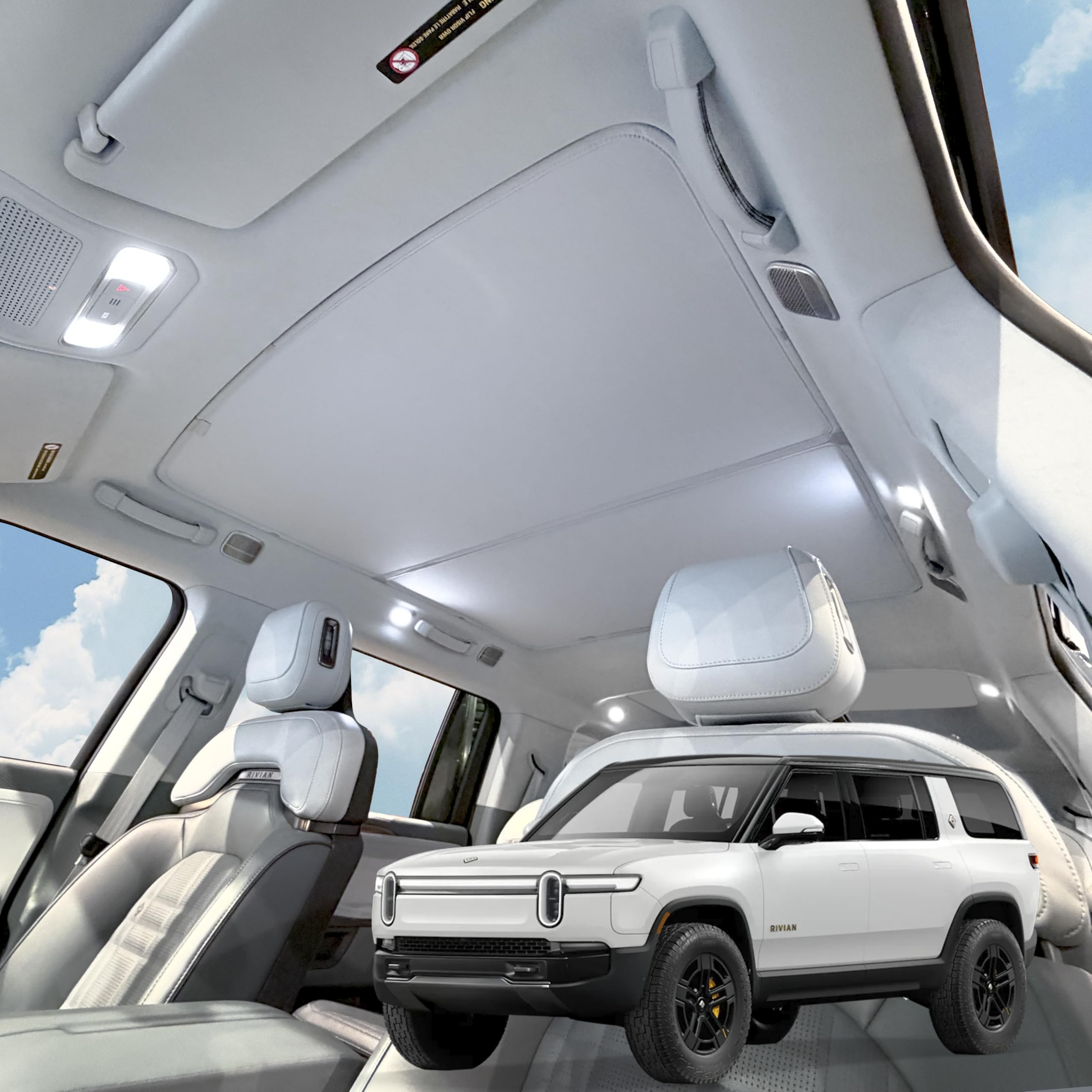 VION Roof Sunshade for Rivian R1S, with 3rd-Row Sunshade, Interior Gray