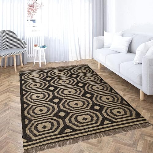 Sanwariya Rugs Handwoven Kilim Area Rug Geometric Pattern Wool Jute Blend Indoor