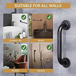 AmazerBath Shower Grab Bars for Seniors Anti Slip, Bath Safety Grab Bar for Needy, Stainless Steel Bathroom Safety Grab Bars, Thickened Bar Bigger Base Holds 500LBS, 12 L x 1.25 D, Black