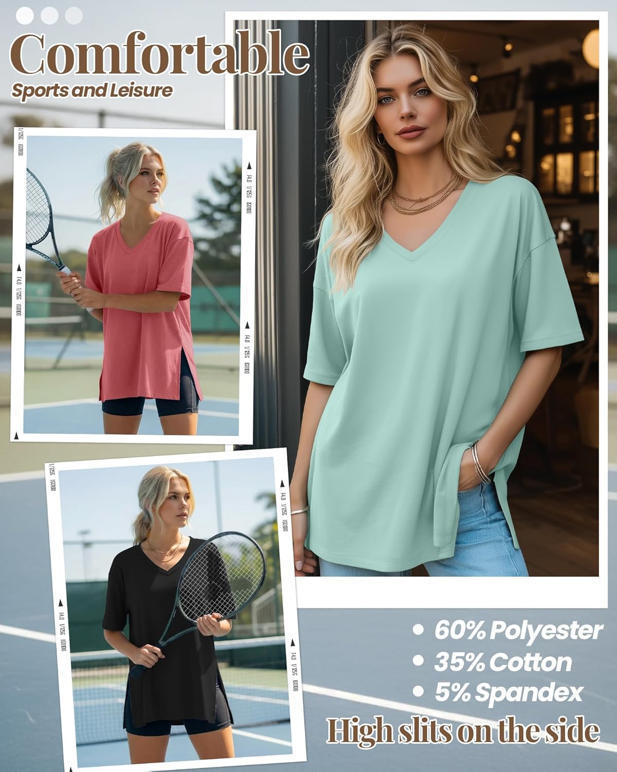 Huukeay 3 Pack Oversized Shirts for Women V Neck Workout T Shirt Casual Side Split Tee Short Sleeve Loose Tops Tunic Tops - Image 3