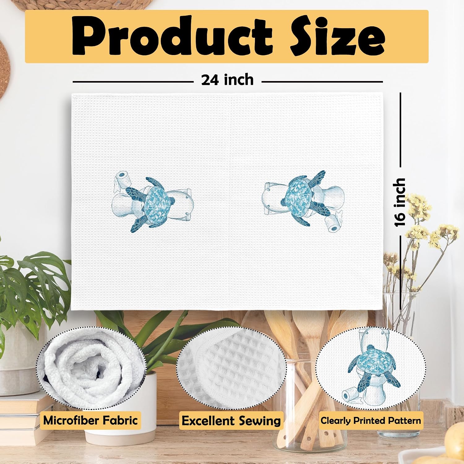 Funny Sea Turtle Bathroom Towels Set of 2, Ocean Animal Sea Turtle Hand Towel, Bathroom Restroom Washroom Decorative Tea Towel Dish Towels 16x24 Inch
