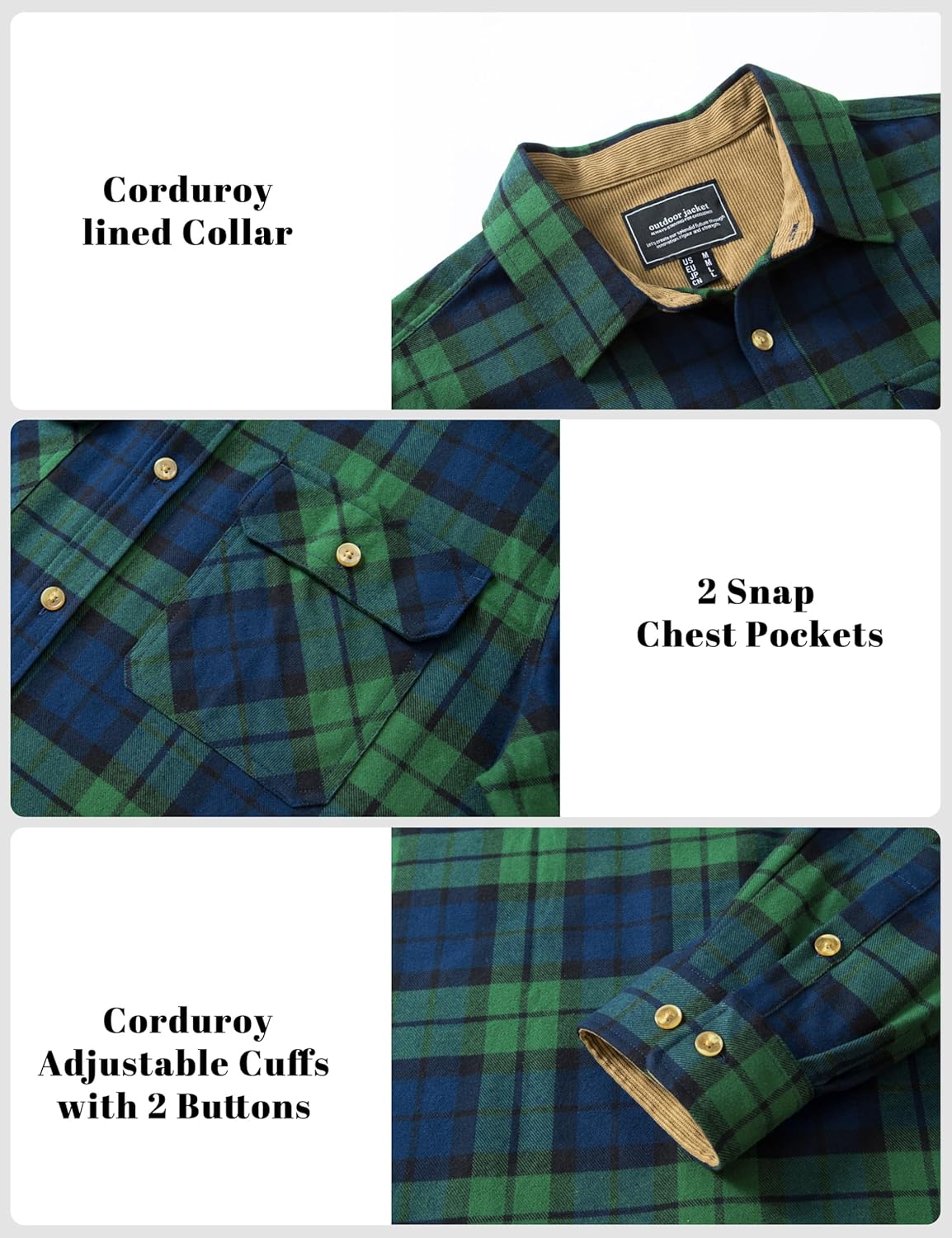 Cotrasen Mens Flannel Shirts Cotton Long Sleeve Plaid Shirts Button Down Casual Lightweight Shirts with 2 Pockets - Image 5
