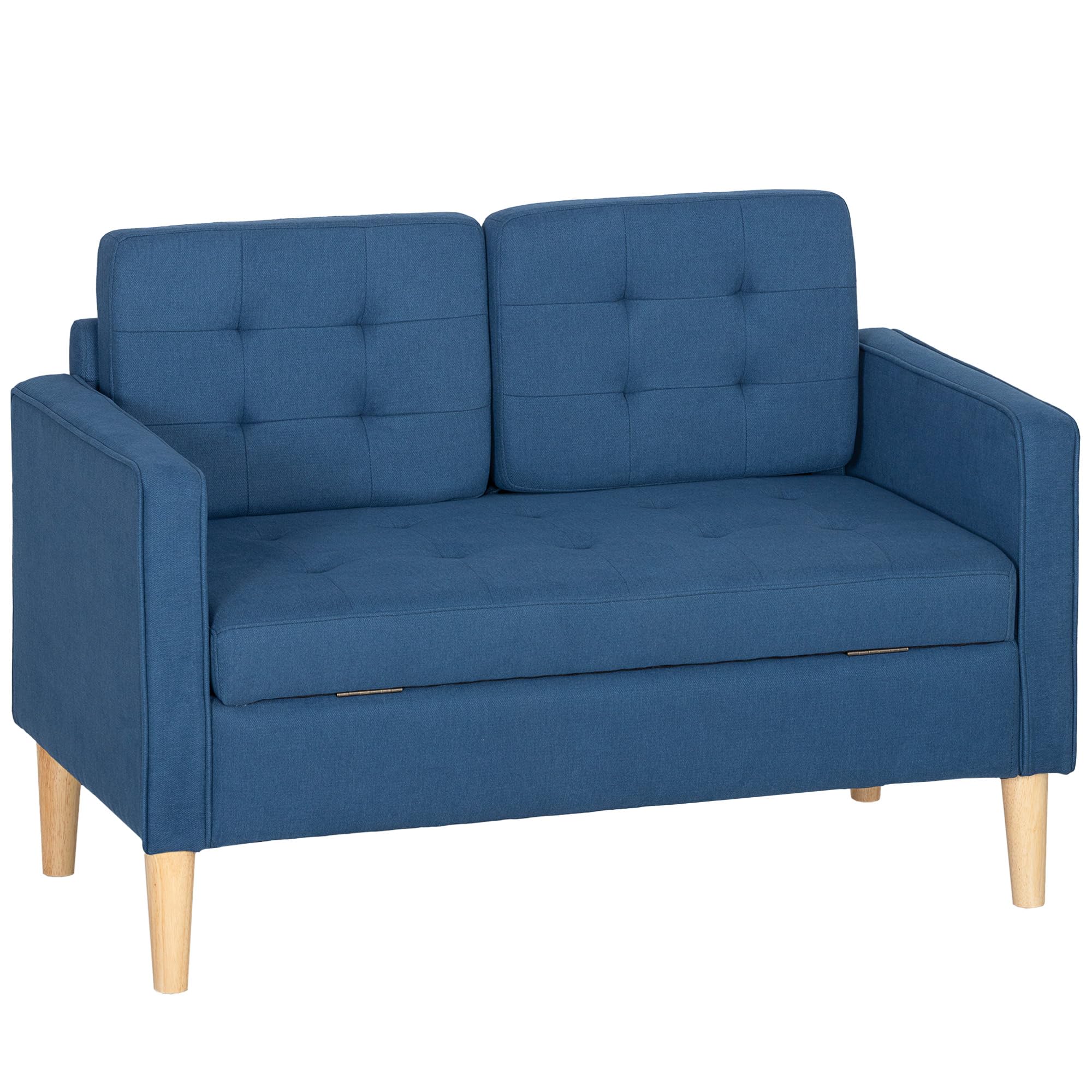 HOMCOM 2-Sitzer Sofa – Couch mit Stauraum, Holzbeine, Samtoptik