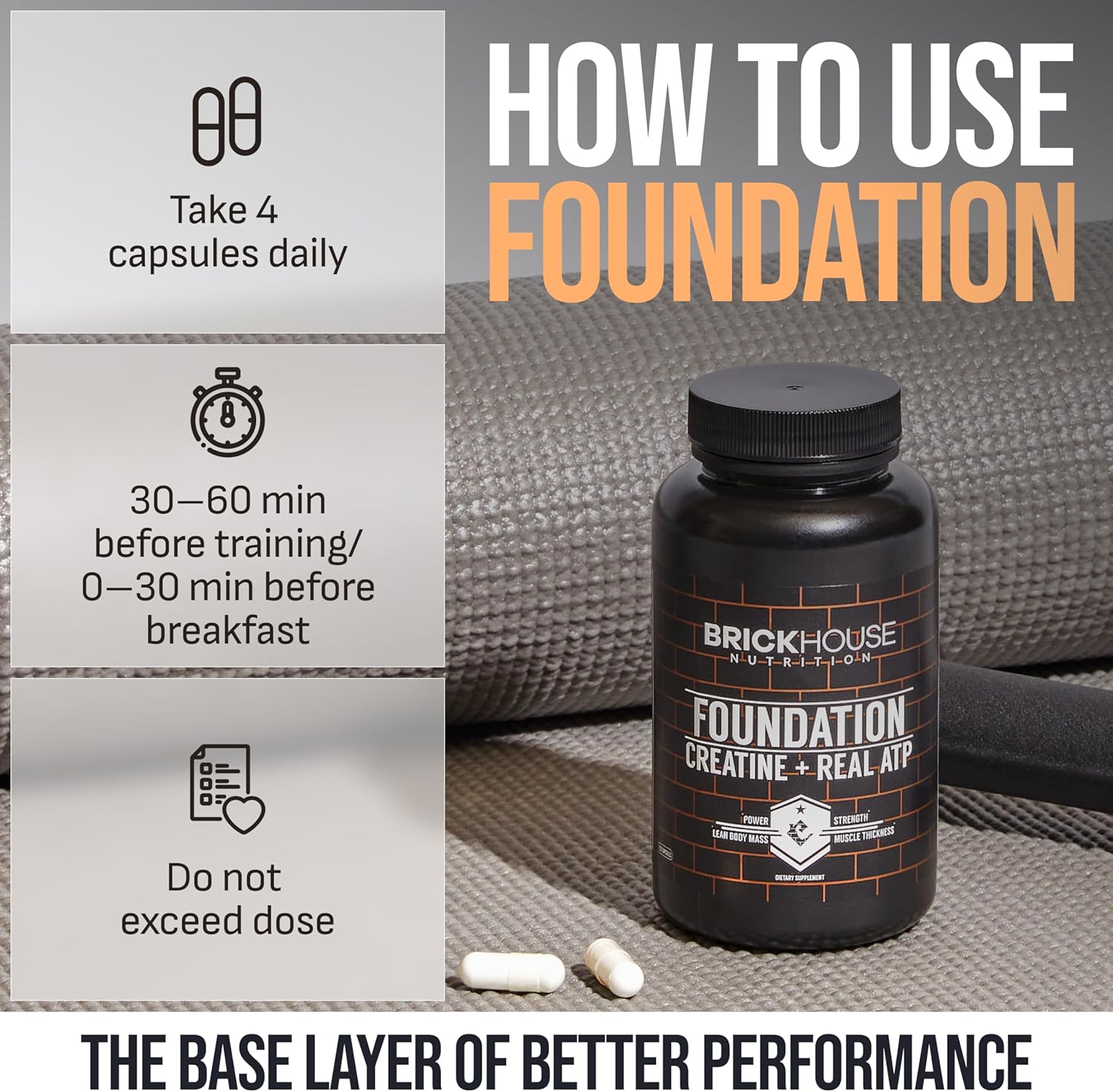 BRICKHOUSE NUTRITION Foundation: Creatine for Men with Peak ATP® | Muscle Builder & Recovery Support | Non-Stimulant Workout Supplement for Men (1 pk)