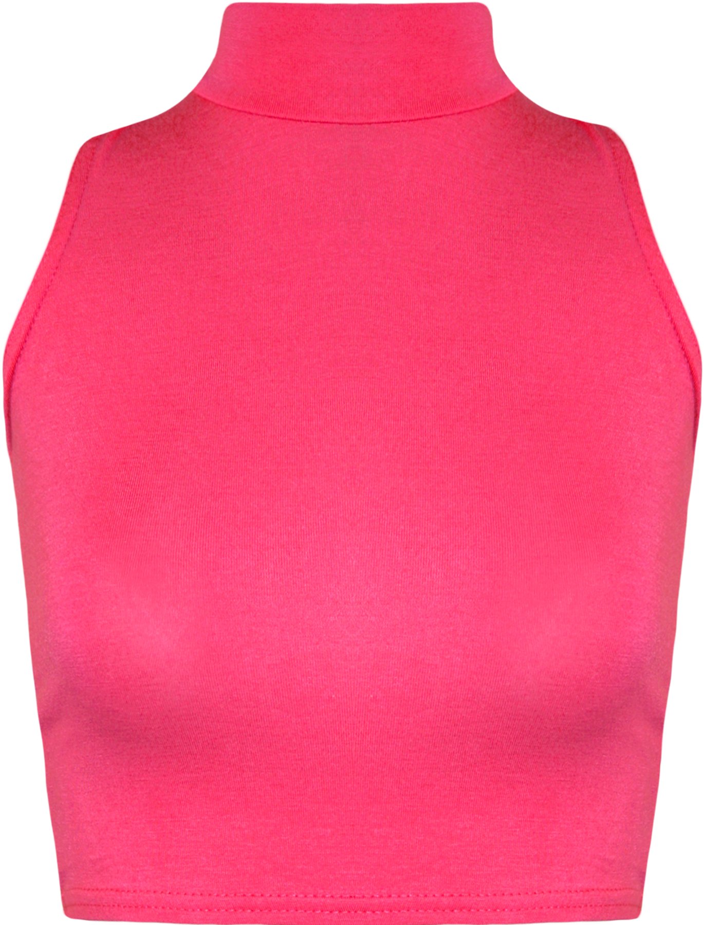 WearAll Womens Turtle Neck Crop Ladies Short Plain Sleeveless Polo Look Vest Top - Cerise - 12/14