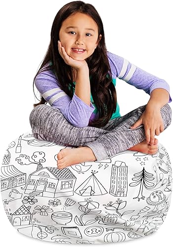 Miniatura 289 de Posh Funda de Silla Puf Rellenable para Almacenamiento de Animales de Peluche para Niños - Organizador de Juguetes Infantiles, Grande-38 - Lona