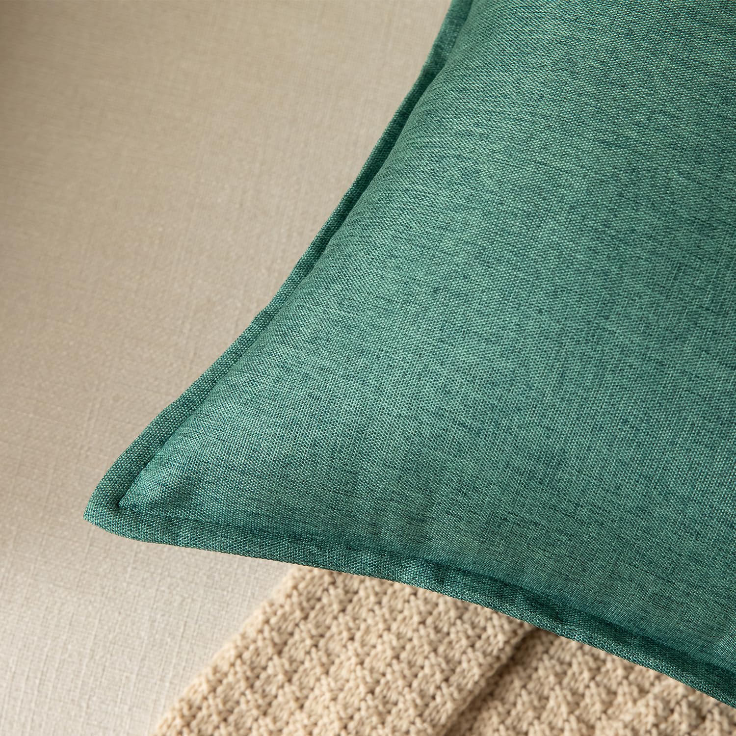 YAERTUN Pack of 2 Decorative Linen Soild Cushion Covers Farmhouse Neutral Throw Pillow Cases for Chair Couch Sofa Bedroom Living Room Home Decor 18 x 18 Inch 45x45 cm Green - Image 2