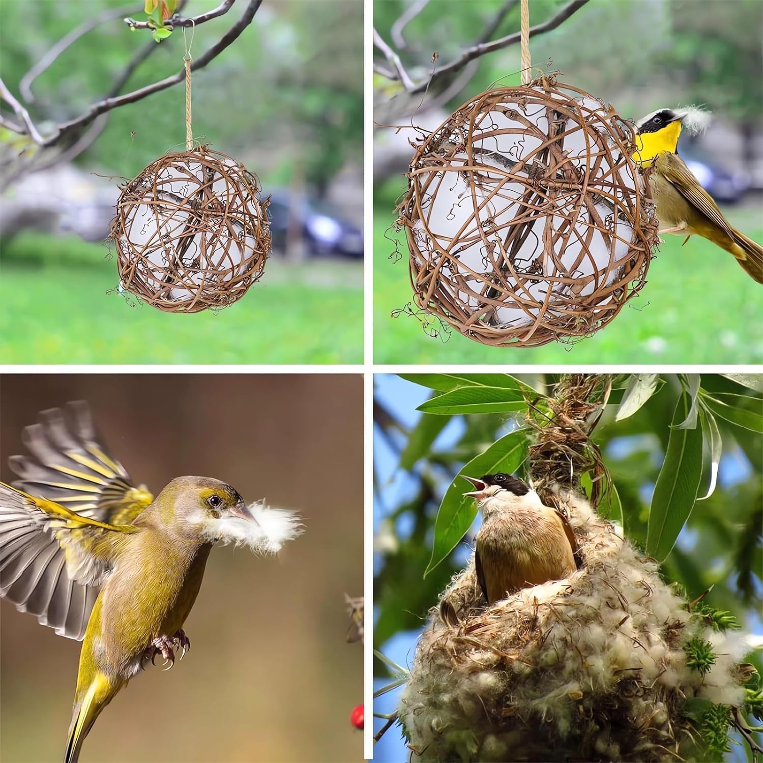 Nidi Artificiali Per Colibr&igrave; - 3 Palline In Rattan Con Cotone, Per Attirare Uccelli Selvatici