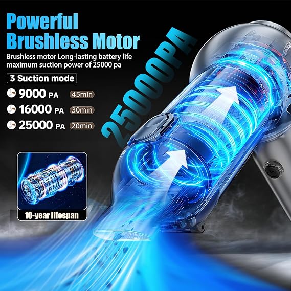 Handheld Car Vacuum Portable Cordless(Equipped with a one-Touch Window Breaker and Seatbelt Cutter ) Handheld Cordless Vacuum with 25000Pa Ultra-Strong Suction,for Car, Office Desk,Keyboards,Pet Hair