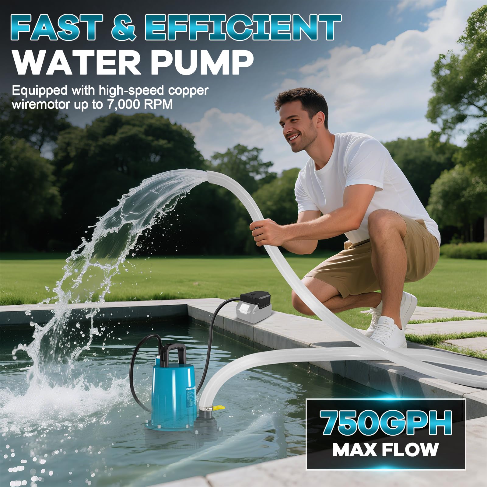 Akku Tauchpumpe Wasserpumpen für Makita 18V (ohne Akkus), Klarwasserpumpe Tauchwasserpumpe mit Sicherheitsdeckel 10 m Schlauch für Pool, Wasserbetten, Abwasserpumpe, Pooldeckung (SET1-ohne Akkus)