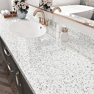 Granite Contact Paper for Countertops White Wallpaper Removable Self Adhesive Marble Wallpapers Waterproof Granite Terrazzo Contact Paper for Kitchen Bathroom Counter Top Shelf Liner Locker