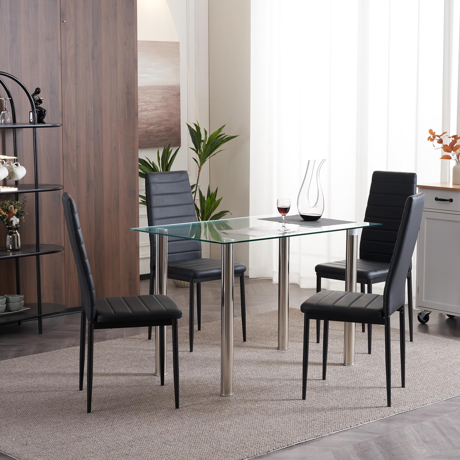 LEADZM Lot de 4 Chaises de Salle à Manger, Dossier Ensemble Noir | Siège Rembourré épais, Chaises de Cuisine