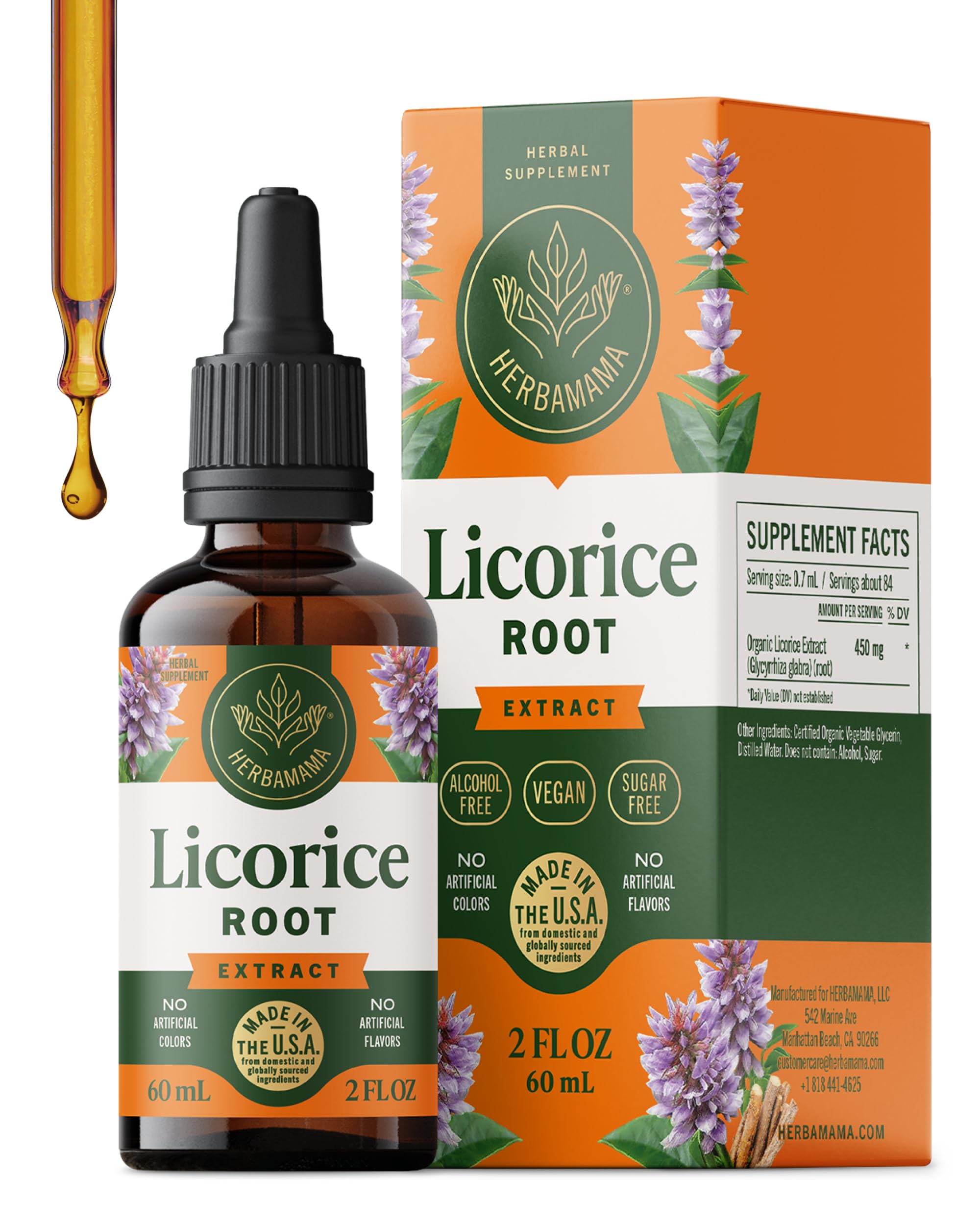 HERBAMAMA Licorice Root Extract - Gut Health for Women & Men 2 Fl Oz (Pack of 1)