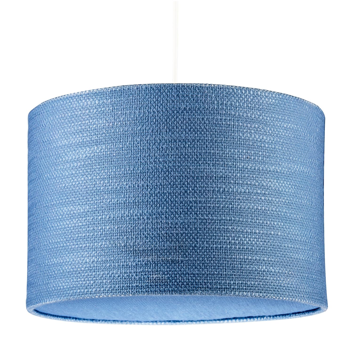 Glacier Lake Blue Textured Linen Fabric Pendant Lighting Shade with Round Diffuser Plate | Contemporary Design | 30cm x 20cm | White Cotton Lining by Happy Homewares
