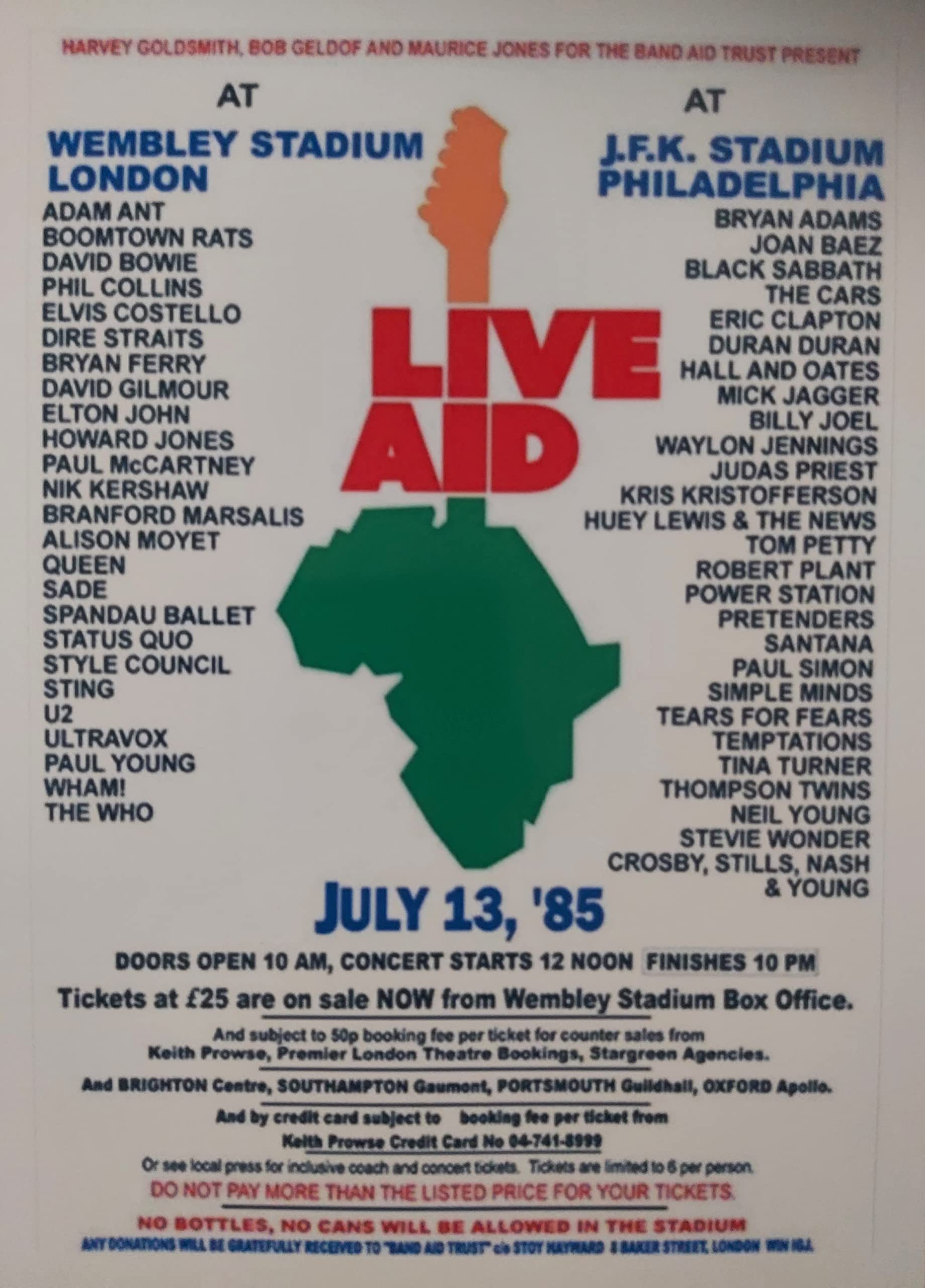 Assorted Multicoloured Live Aid 1985 Wembley Stadium & Philadelphia - Souvenir Print