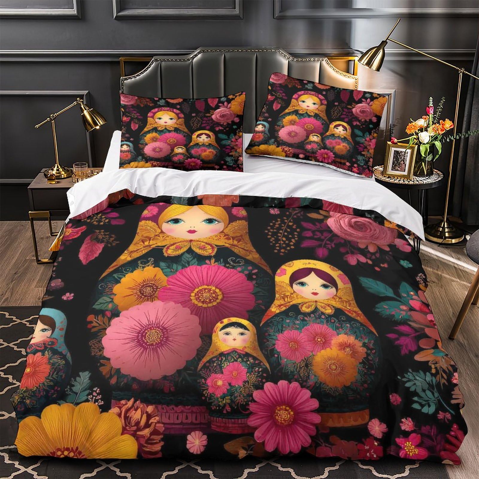 Parure de lit matriochka anti-acarien 135x200cm pour sommeil sensible
