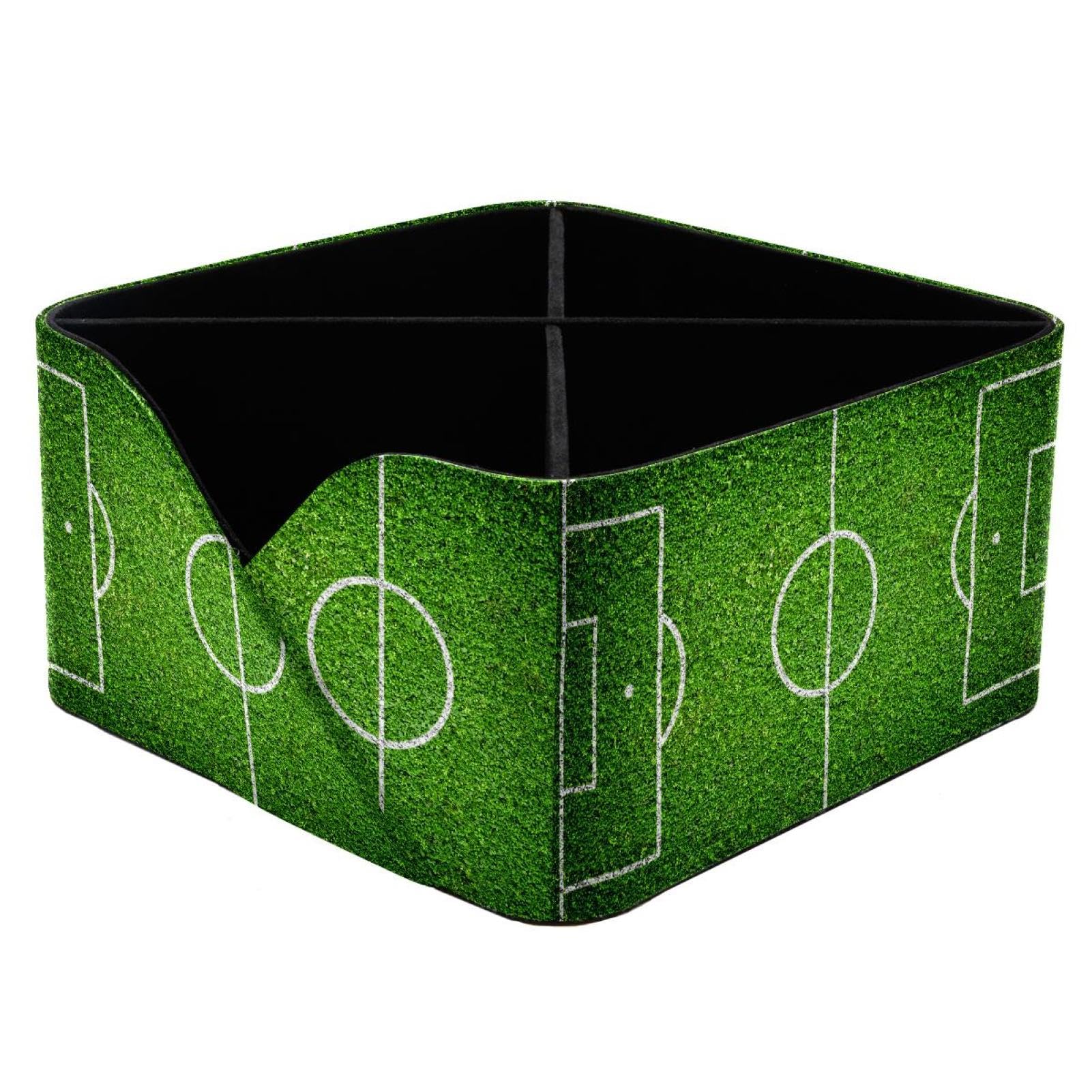 KengjuTesu Natural Green Grass Soccer Field Desktop Organizer Pen Holder, Rectangular Pencil Cup for Office, Study and Makeup Stations