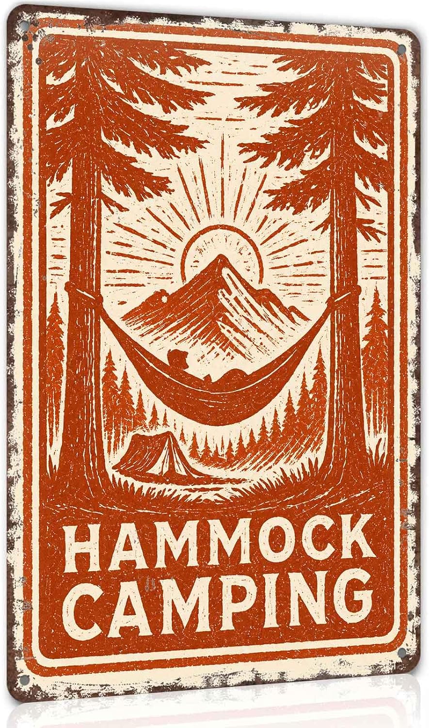 Hammock Camping Theme Metal Sign 8 x 12 Inch