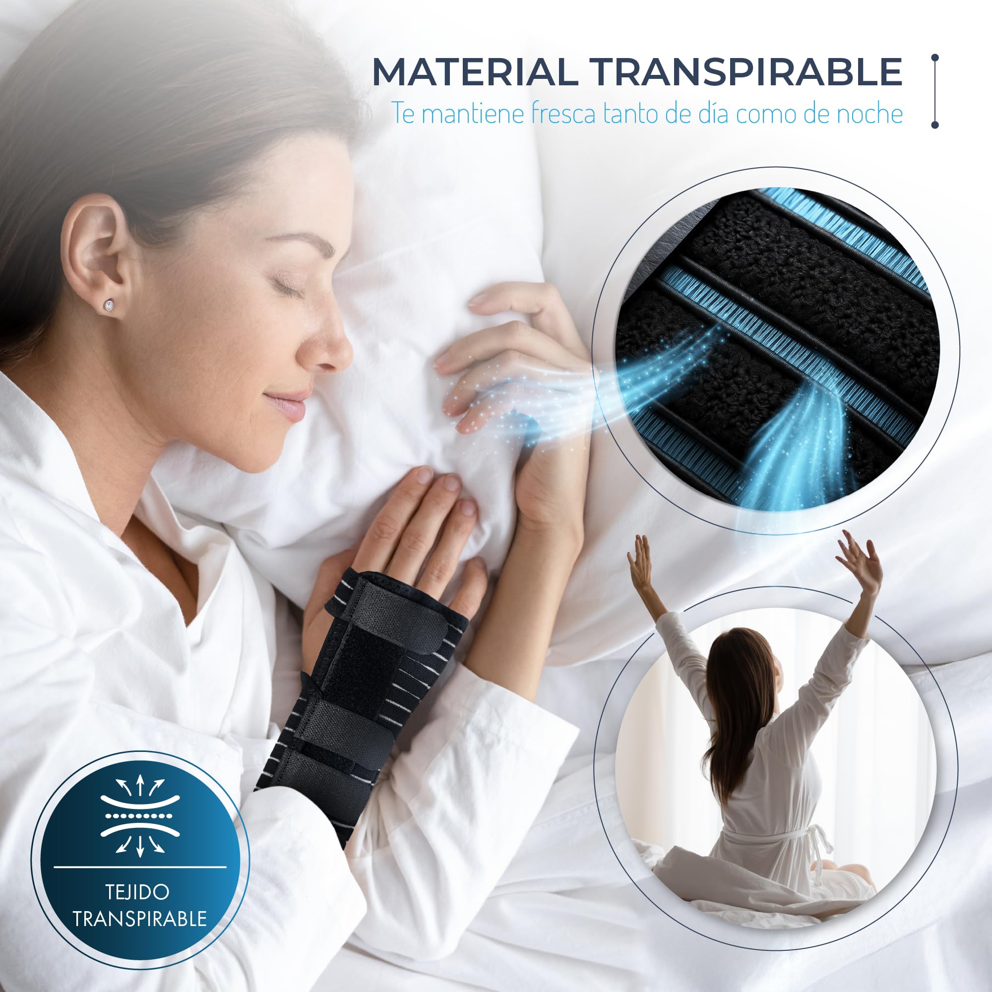 Actesso Muñequera Transpirable - Ideal para Túnel Carpiano, Esguinces, Lesiones por Esfuerzo Repetitivo y Tendinitis | Soporte de muñeca para esguince, inmovilización, uso nocturno y uso diario. (Negro Izquierdo, M)