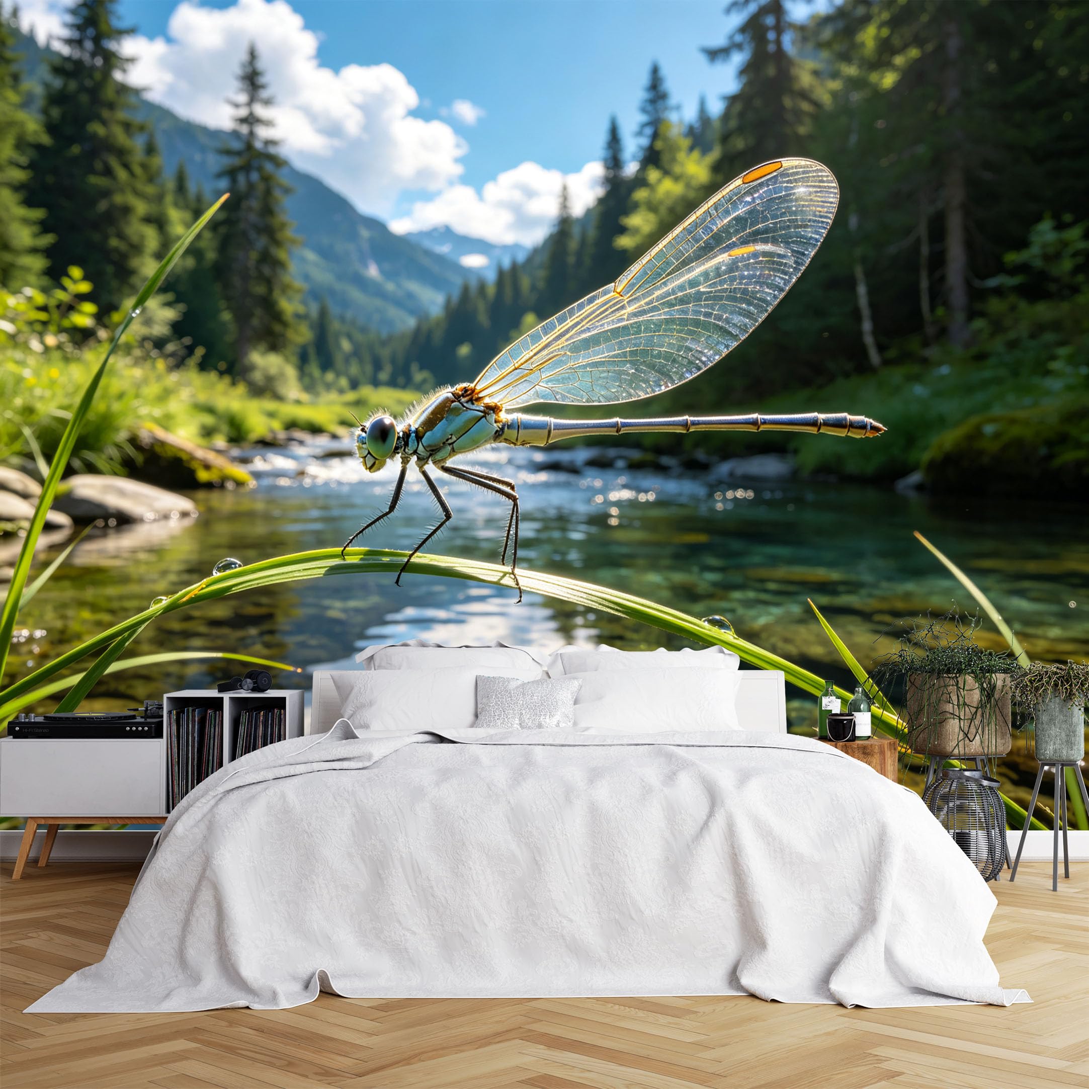 Lcythiazole Ch260615155 Custom Size Wall Murals Dragonfly Mountain Stream Forest View Wall Murals Wild Nature Wallpaper Hd Wall Stickers Self-Adhesive Removable Wallpaper For Living Room