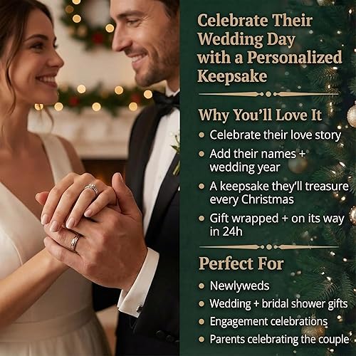 Miniatura 8 de Adorno de boda personalizado 2025 Personalización gratuita las 24 horas Adornos de Navidad de pareja de nieve grabados con láser para árbol