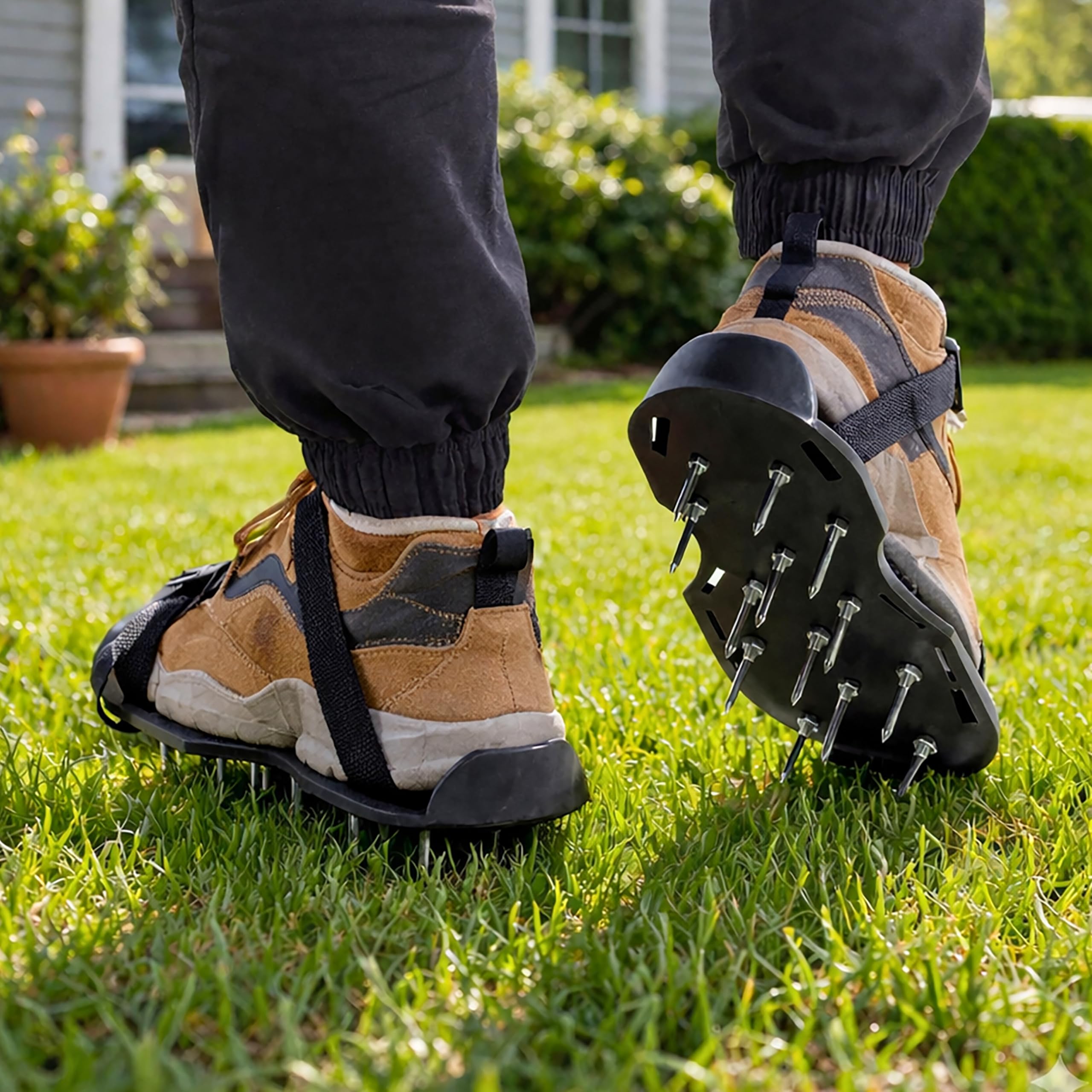 Lawn Aerator Spike Shoes for Grass Care with Adjustable Straps, Pair