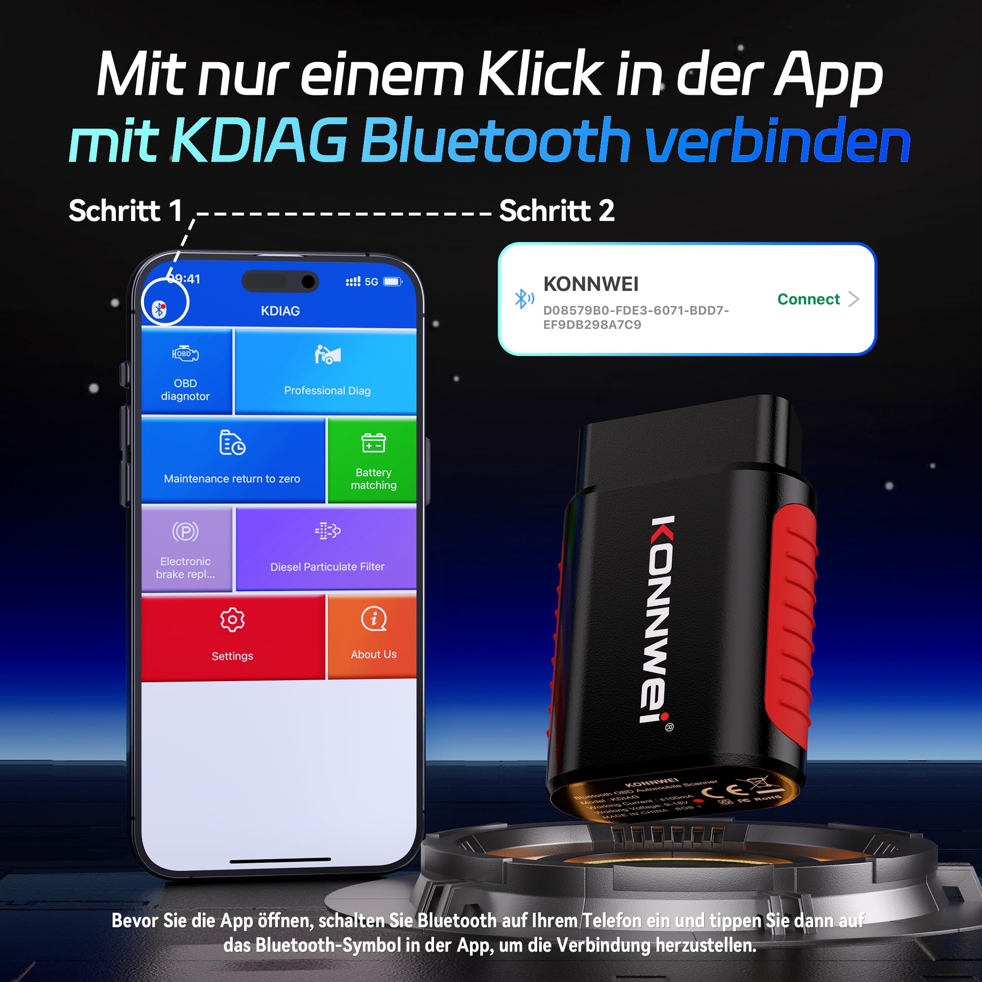 KONNWEI OBD2 diagnosegerät Auto, OBD2 Bluetooth 5.2 Adapter für iOS & Android mit Vollständige Systemdiagnose und 5 Servicefunktionen, Kein Abonnement Erforderlich