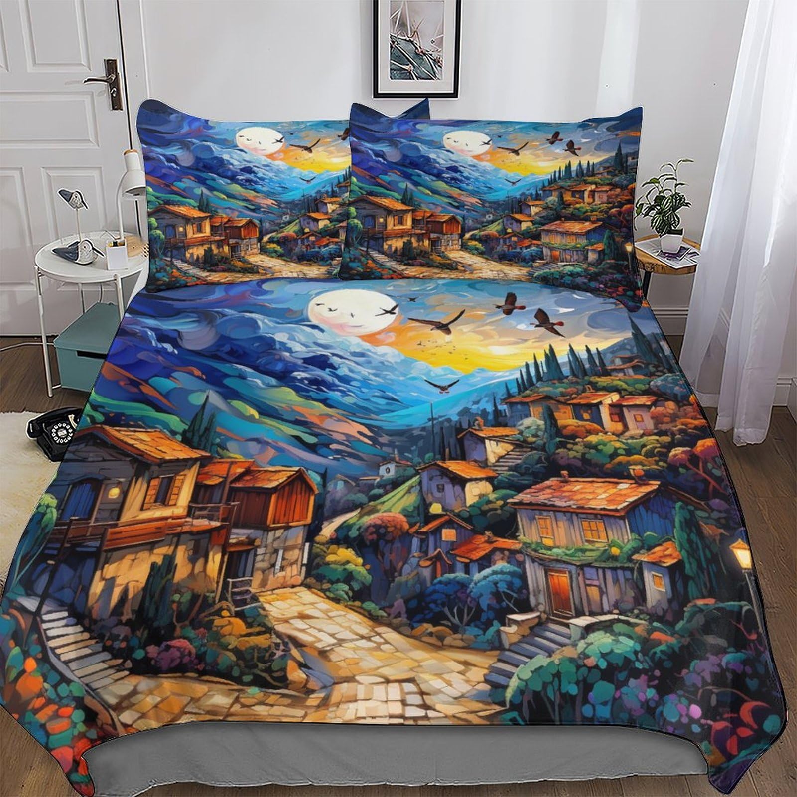Housse de couette King 220x240cm microfibre avec taies d'oreiller Villages