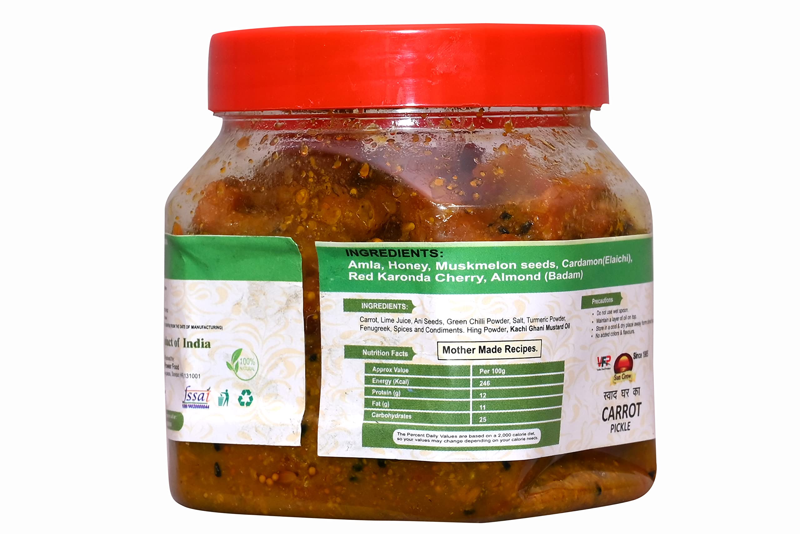 Sun Grow Chatpata Mother Made Organic Carrot Pickle Pickle - 400 Gram Jar 1