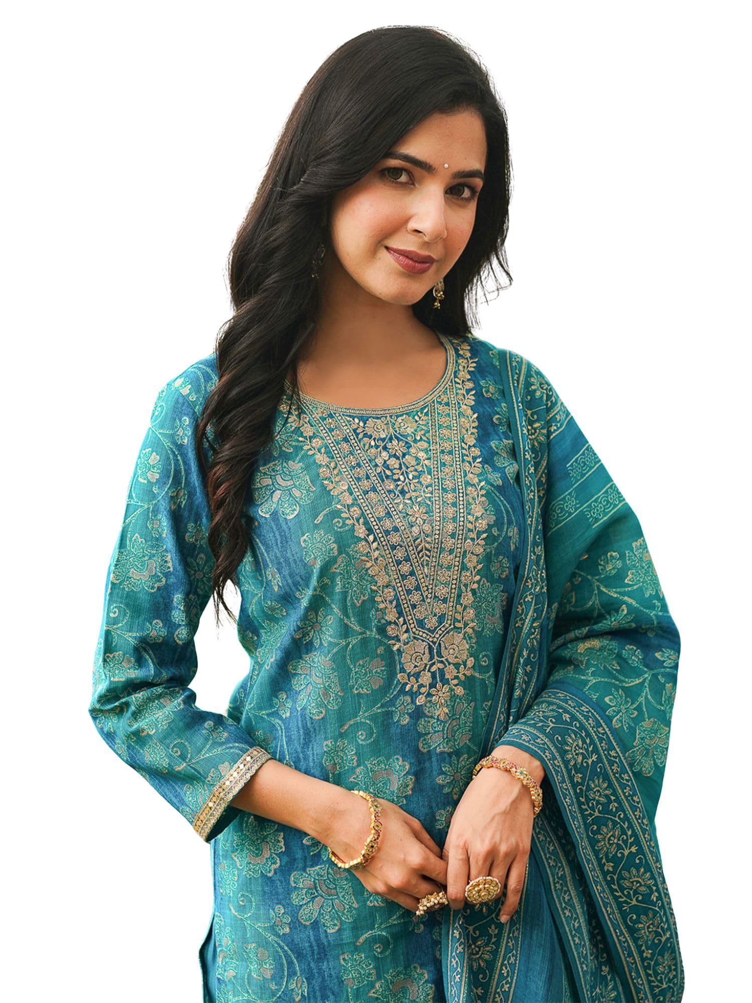 Women's Blue Viscose Rayon Embroidered Straight Solid Kurta Trousers With Dupatta Set | Fusion Straight Kurta Set For Women | Solid Salwar Suit For Women-image-28