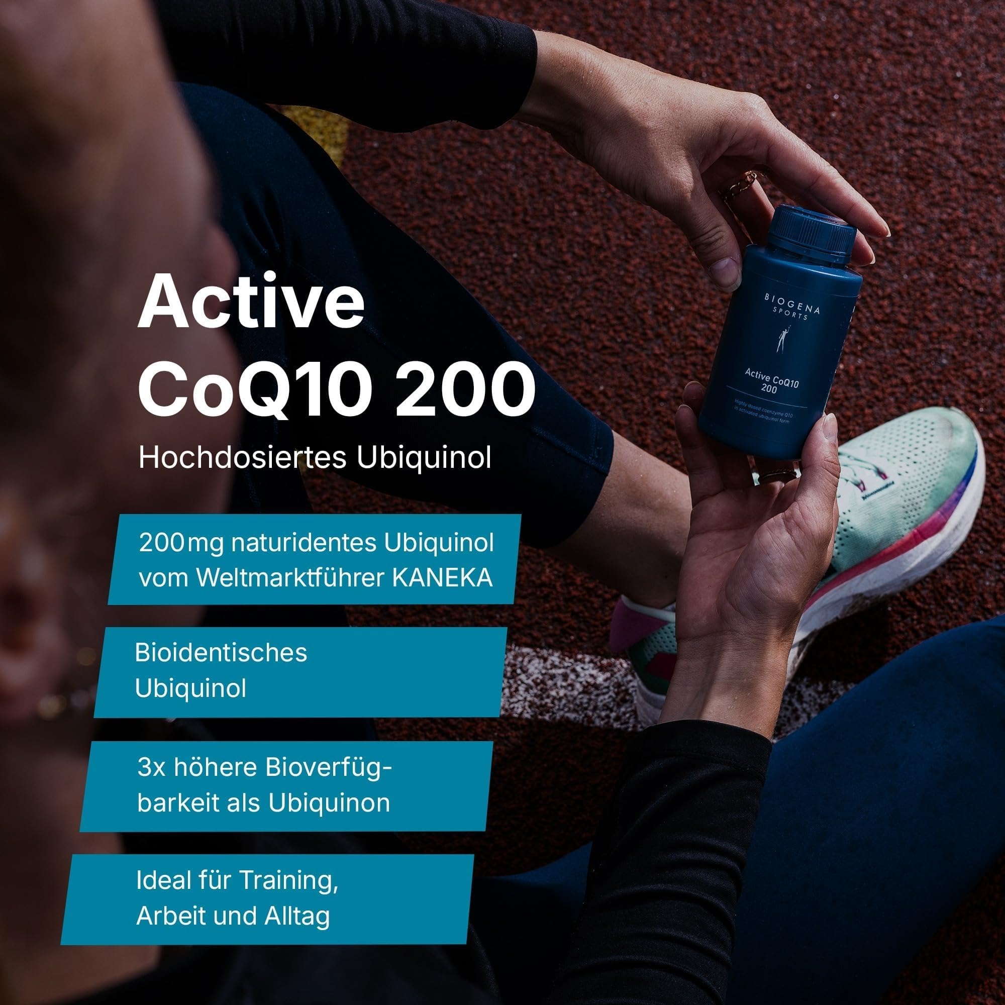 BIOGENA SPORTS Active CoQ10 200 – Coenzym Q10 - Kaneka Ubiquinol 200mg pro Kapsel - vegan - laborgeprüft - Made in Austria – 60 Kapseln