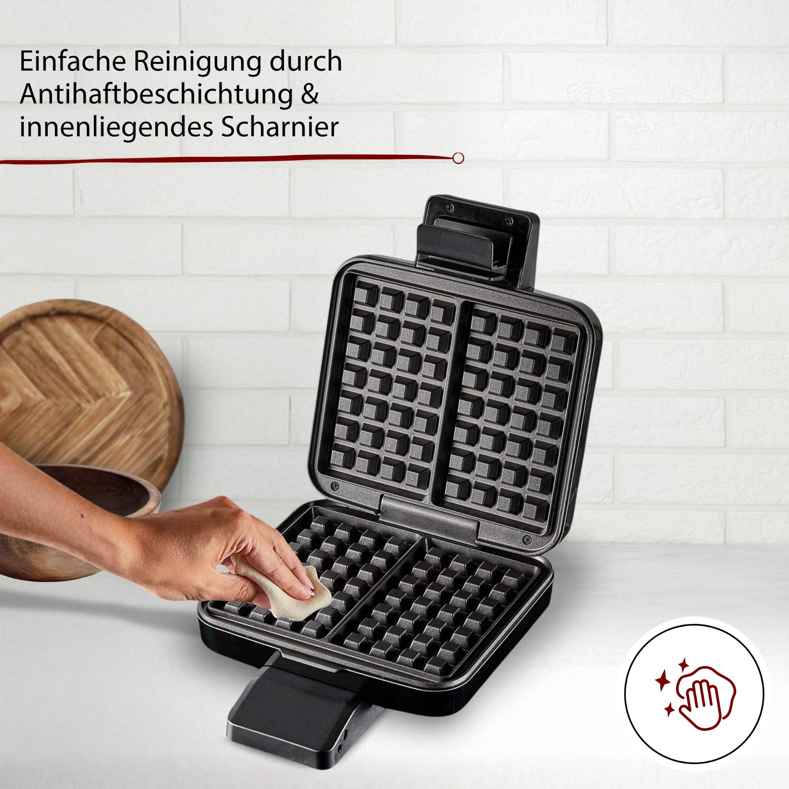 Cloer 1420 Brüsseler Waffeleisen für 2 Belgische Waffeln 9 x 15,5 cm, Duo-Waffeleisen mit Antihaftbeschichtung PFAS-frei, stufenlosem Bräunungsgrad und Backampel, schwarzes Kunststoffgehäuse, 1000 W