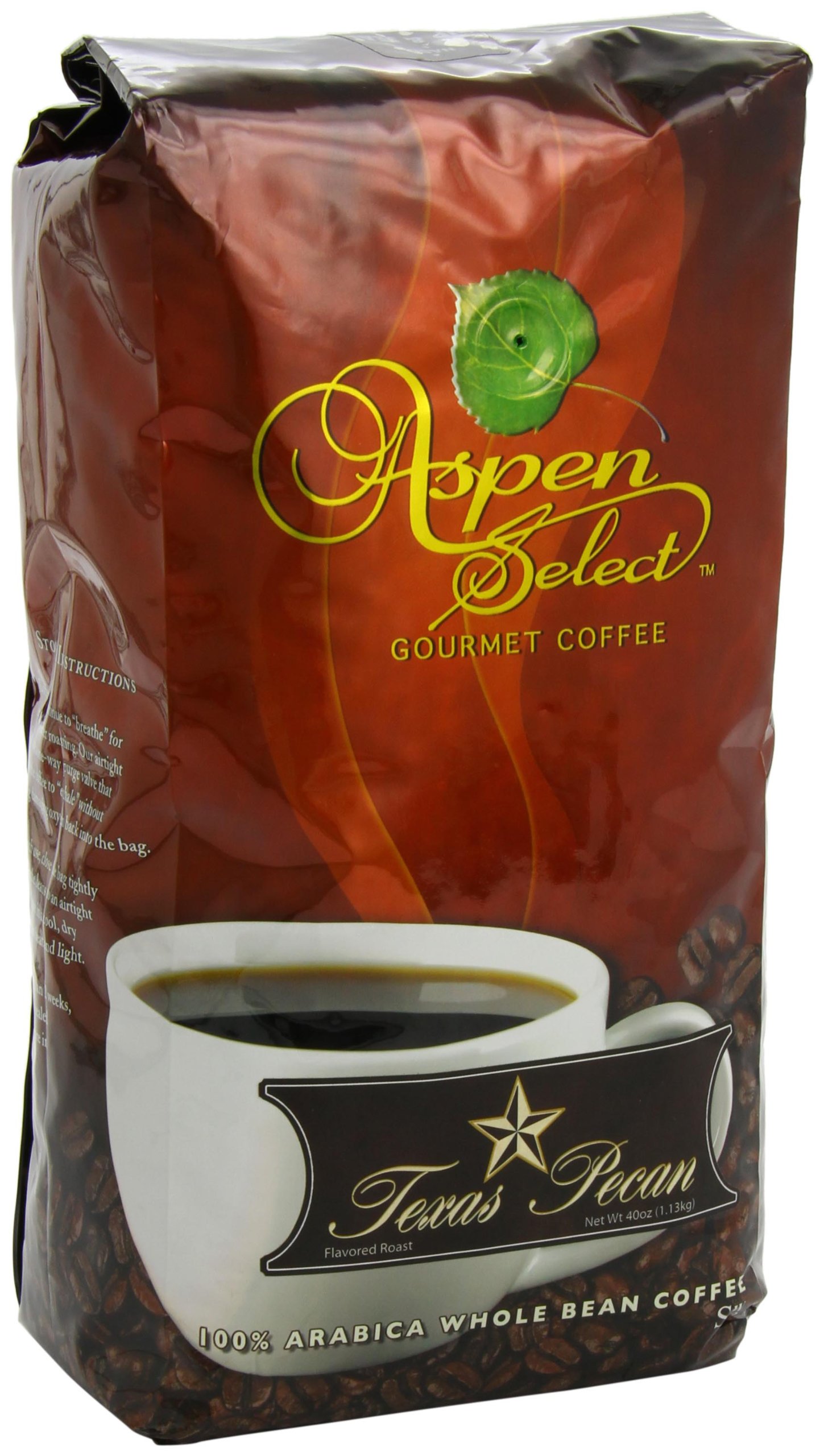 Aspen Select Texas Pecan Coffee, Whole Bean, 2.5 Pound (Pack of 8)