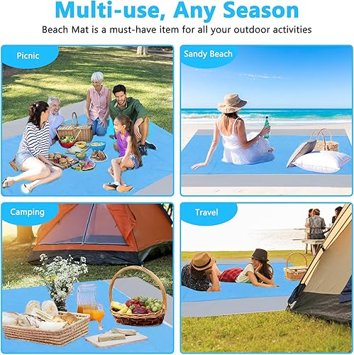 Miniatura 6 de KUCLUD - Manta de playa de 10 x 9 pies sin arena manta de playa extra grande impermeable manta de playa a prueba de arena para 4-12 personas manta