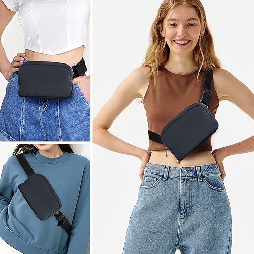 Miniatura 7 de Riñoneras para mujeres y hombres, cangurera cruzada con correa ajustable, bolsa de cinturón negra para entrenamiento, correr, viajar, senderismo,