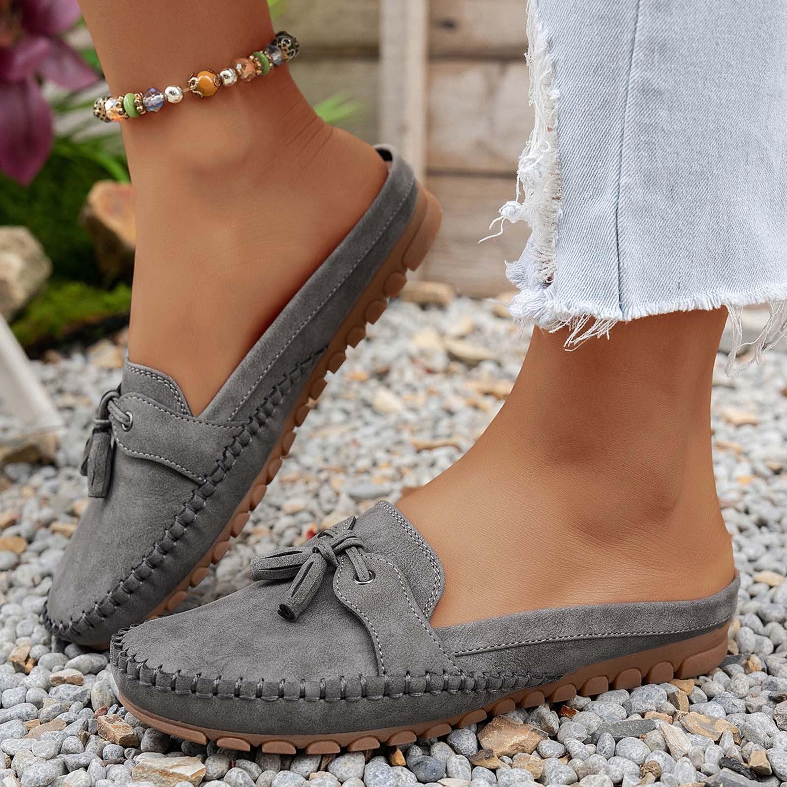 Famzuneu Mokassins Damen PU Flach Lässige Loafer Bequeme Schuhe Slip-on Sommerschuhe Freizeitschuhe Runde Zehe Wanderschuhe Halbschuhe Elegant Segelschuhe Bootsschuhe