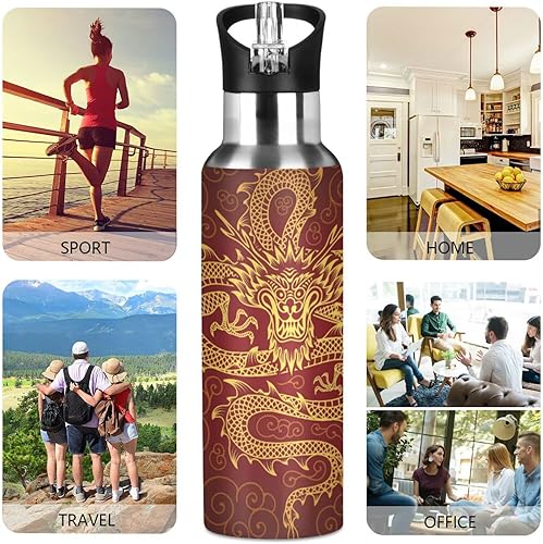 Miniatura 5 de senya Botella de agua de acero inoxidable 0014 con tapa con pajilla, termo para niños, termo de elefante indio de cachemira para deportes, oficina,