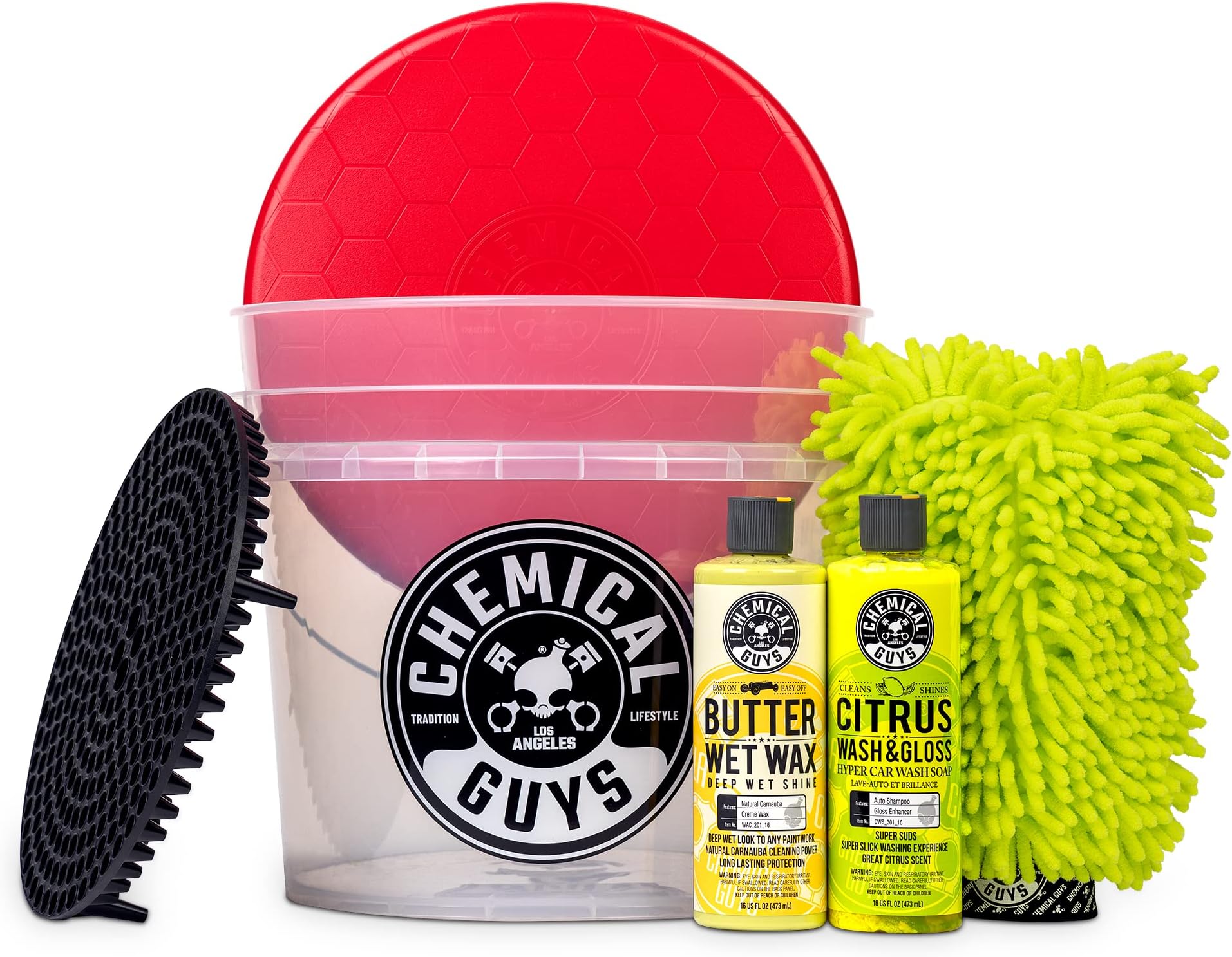 Chemical Guys HOL127 Wash and Wax Detailing Bucket Kit, 16 fl. oz., 6 Items