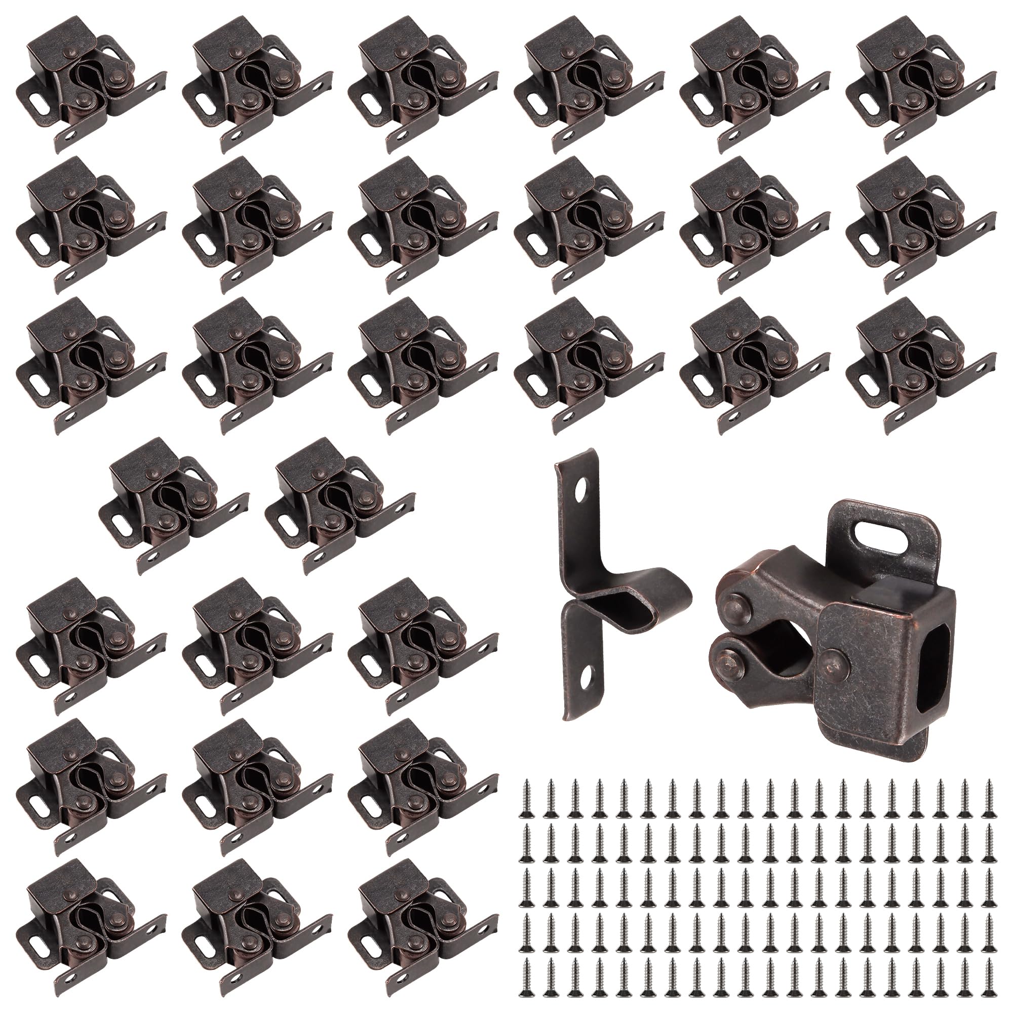 MAHIONG 30PCS Double Roller Catch Door Latch, Antique Bronze Door Catch and Latch, Stainless Steel Cupboard Catch for Internal Doors, Wardrobe, Cupboard, Kitchen
