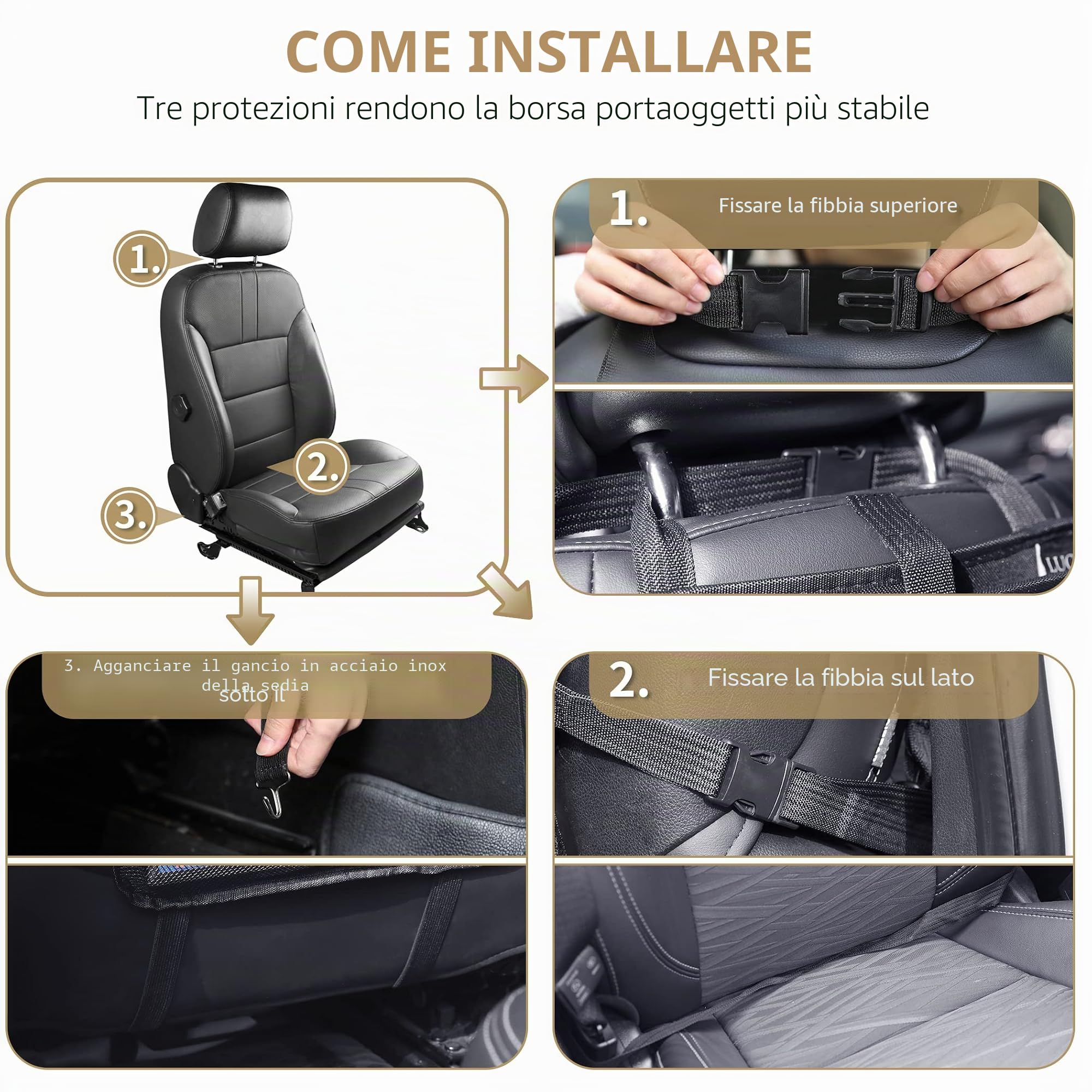 LUCMO Organizer per sedile posteriore con supporto per tablet, 6 tasche portaoggetti portaoggetti per auto con vassoio pieghevole per alimenti, protezioni per sedili auto, accessori da viaggio